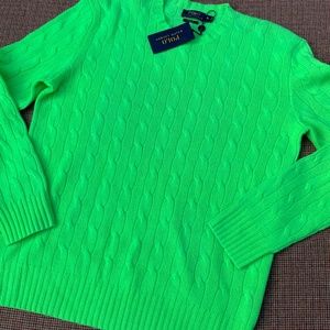 NEW $400 Polo Ralph Lauren Cashmere Sweater XL Slim Large Optic Green